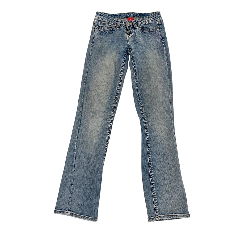 Vintage Request Jeans Womens 26 Blue Bootcut Low Rise Y2K McBling Rhinestone